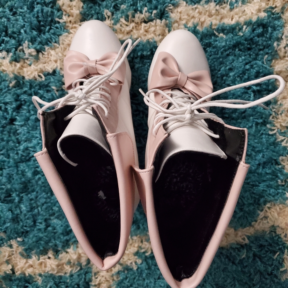 Jingpin platform heeled bow front lace up 11 - Picture 3 of 7